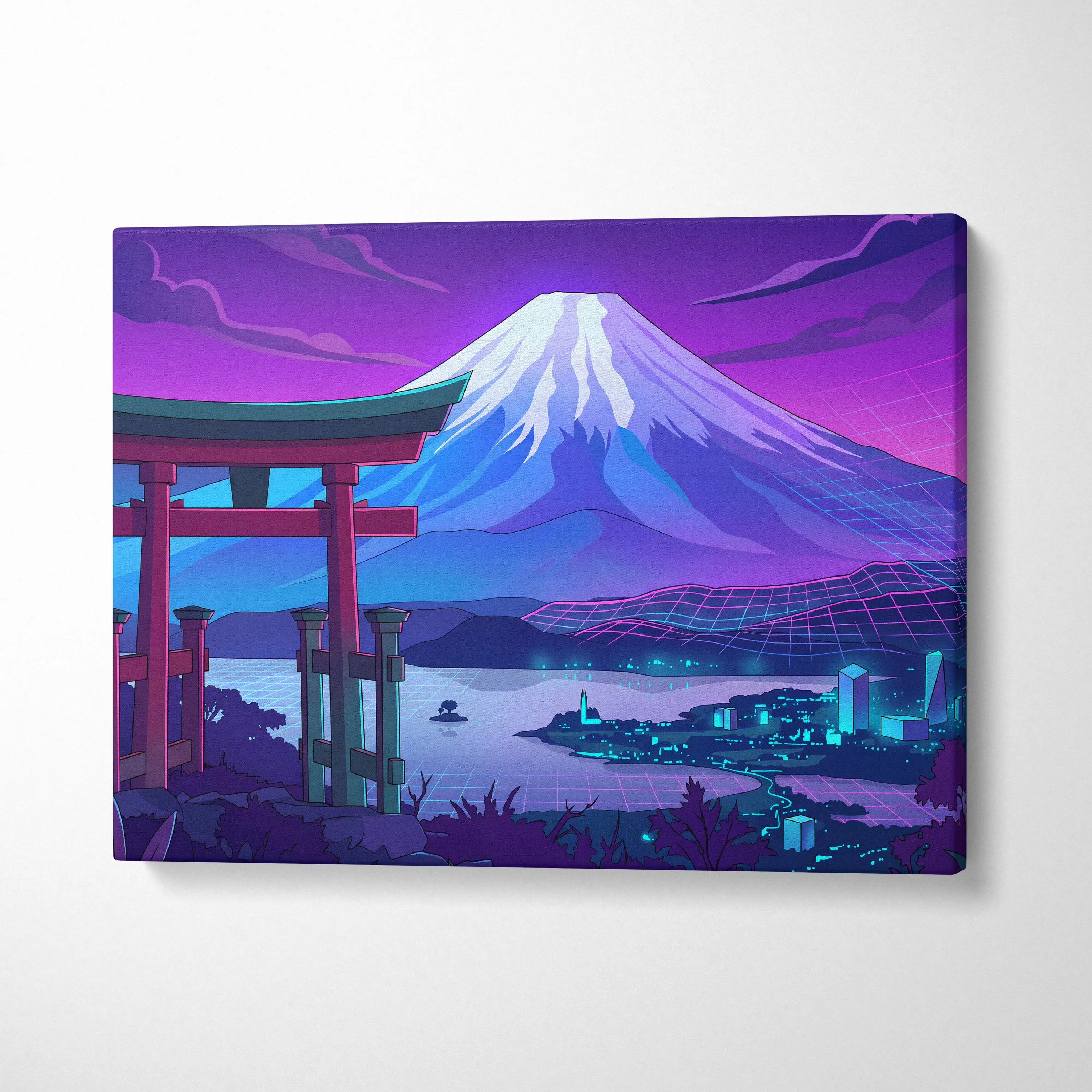 Vaporwave Fuji Dream Canvas - Mount Fuji Purple Pink Blue Living Room Vaporwave Dream Neon Nostalgia Wall Art Canvas