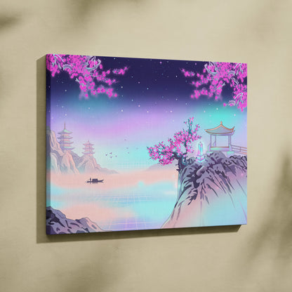 Vaporwave Fuji Dream Canvas - Mount Fuji Neon Pastels Living Room Vaporwave Dreamy Retro Pastel Wall Art Canvas