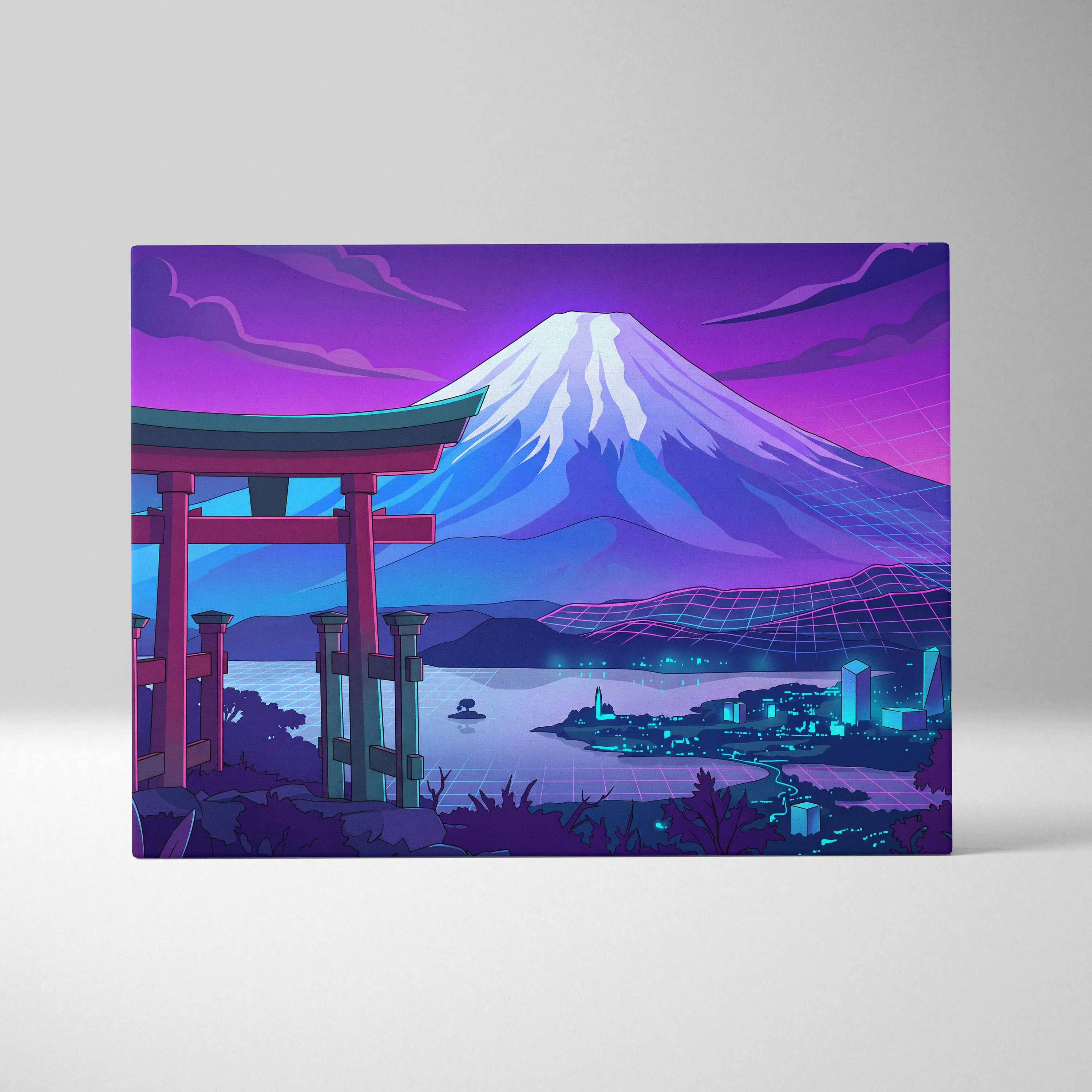 Vaporwave Fuji Dream Canvas - Mount Fuji Purple Pink Blue Living Room Vaporwave Dream Neon Nostalgia Wall Art Canvas