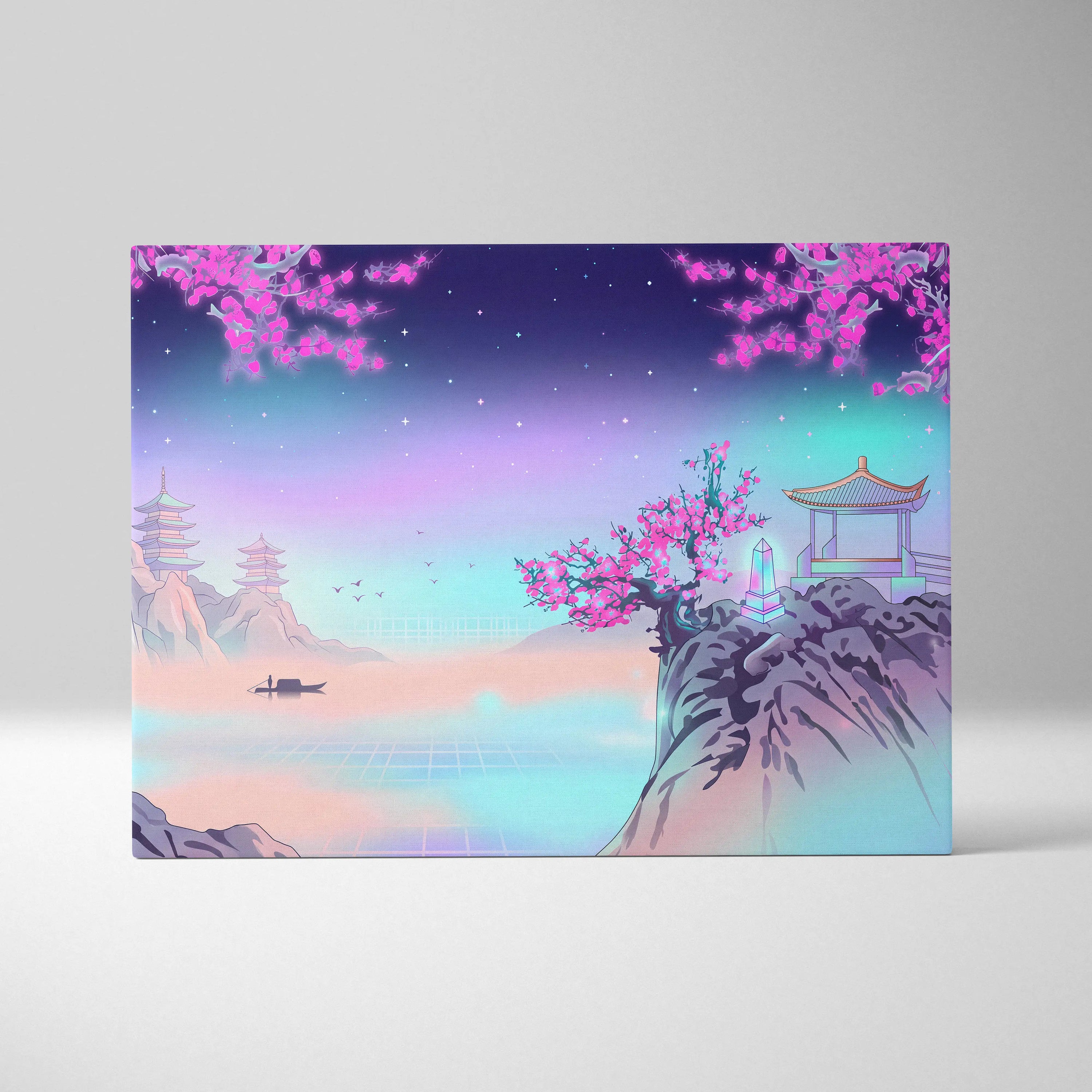 Vaporwave Fuji Dream Canvas - Mount Fuji Neon Pastels Living Room Vaporwave Dreamy Retro Pastel Wall Art Canvas