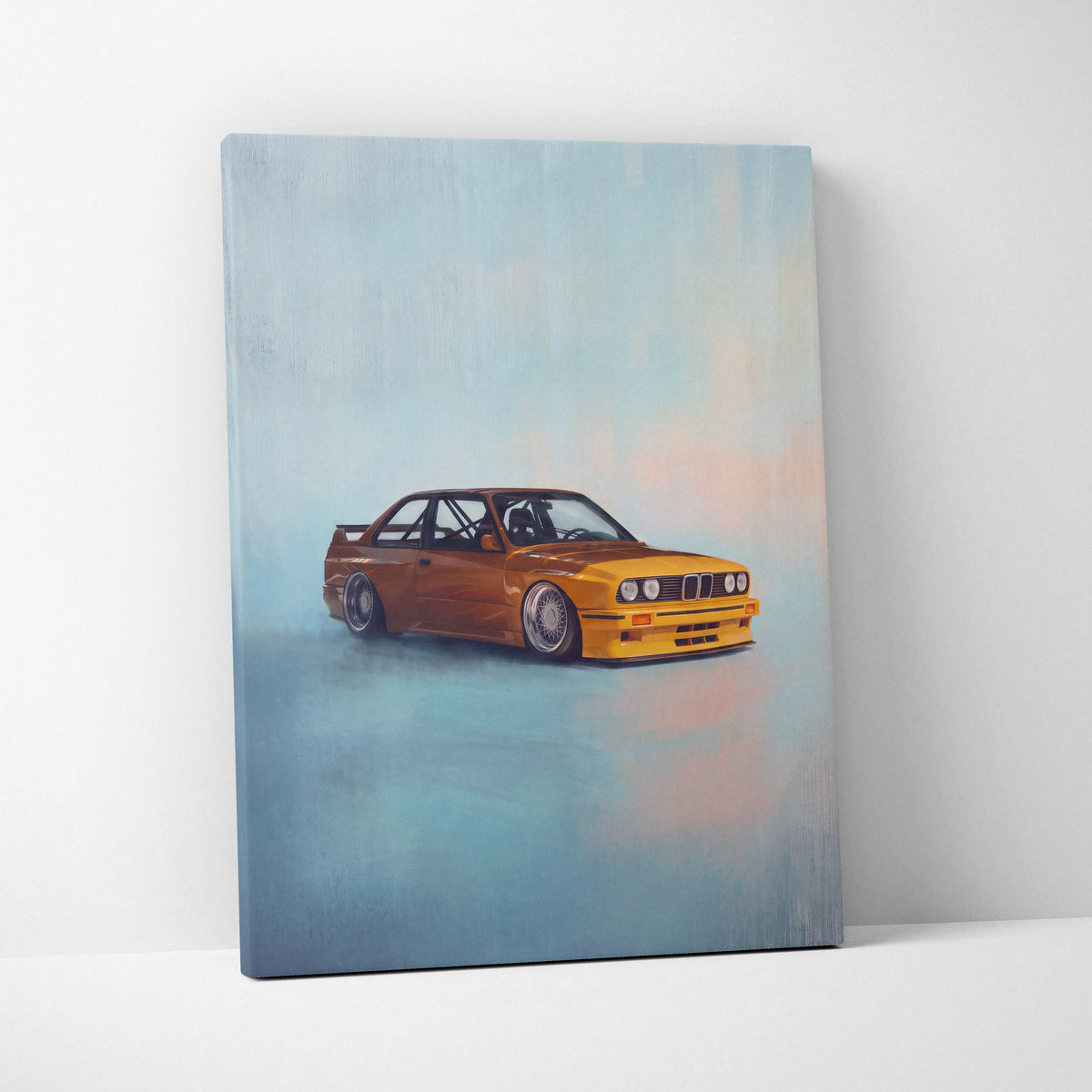 BMW E30 M3 Inspired Car Wall Art - Classic German Motorsport Canvas Painting for Garage