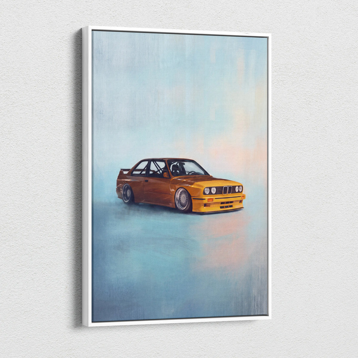 BMW E30 M3 Inspired Car Wall Art - Classic German Motorsport Canvas Painting for Garage
