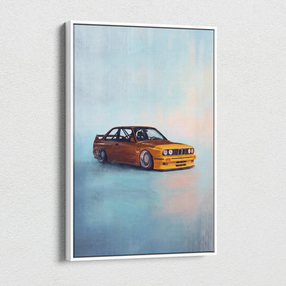 BMW E30 M3 Inspired Car Wall Art - Classic German Motorsport Canvas Painting for Garage