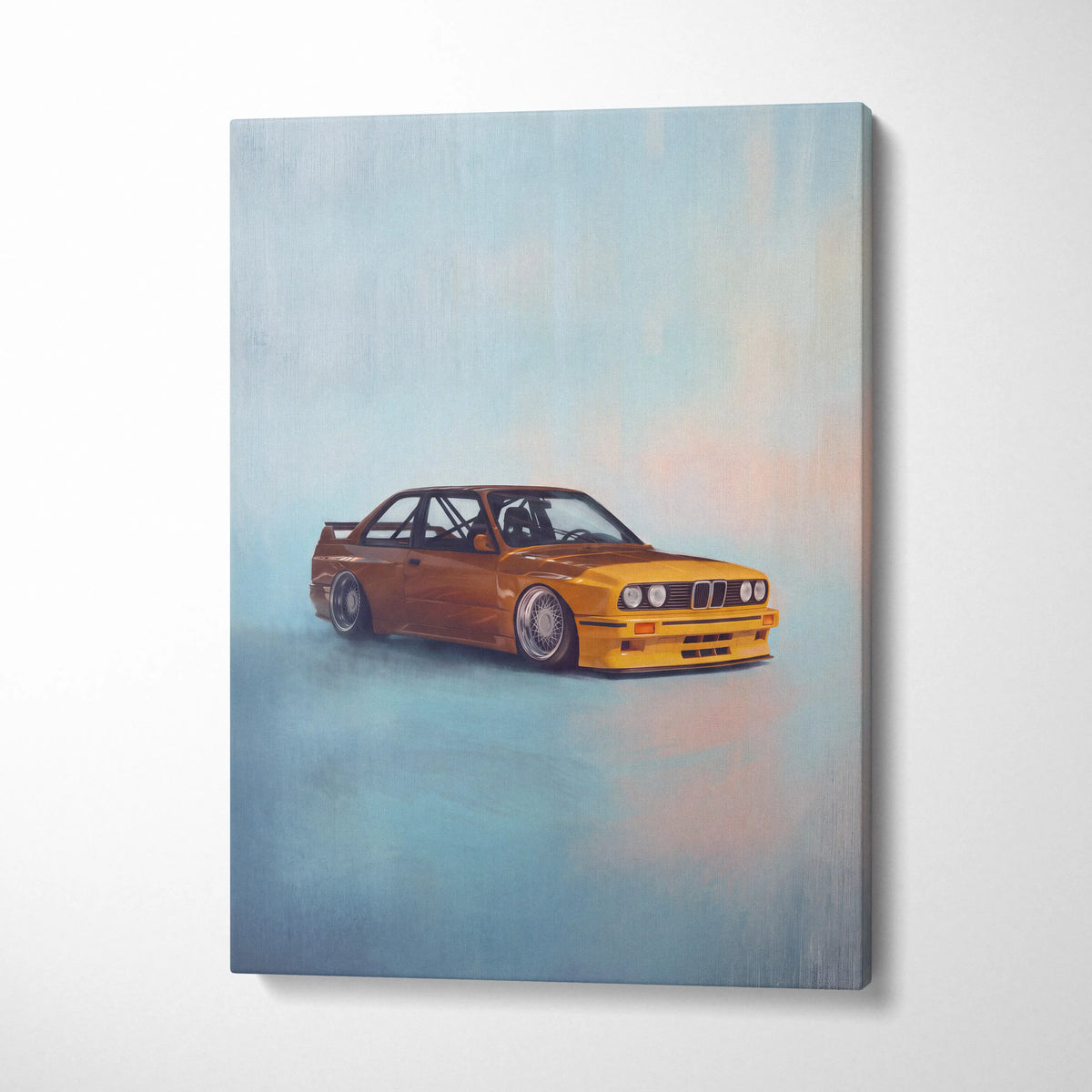BMW E30 M3 Inspired Car Wall Art - Classic German Motorsport Canvas Painting for Garage