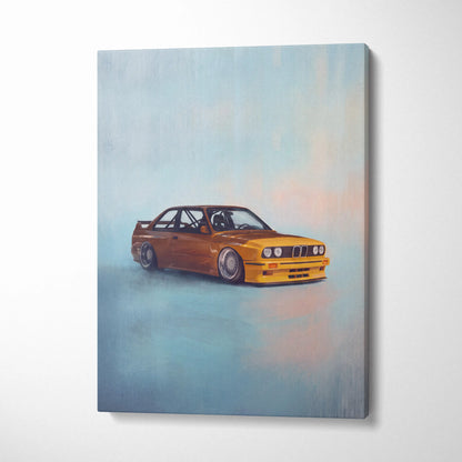 BMW E30 M3 Inspired Car Wall Art - Classic German Motorsport Canvas Painting for Garage