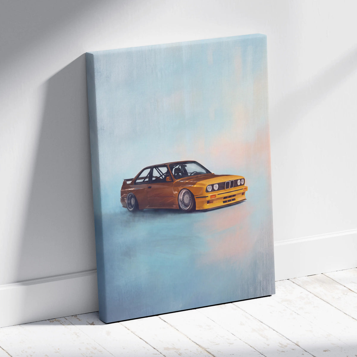 BMW E30 M3 Inspired Car Wall Art - Classic German Motorsport Canvas Painting for Garage