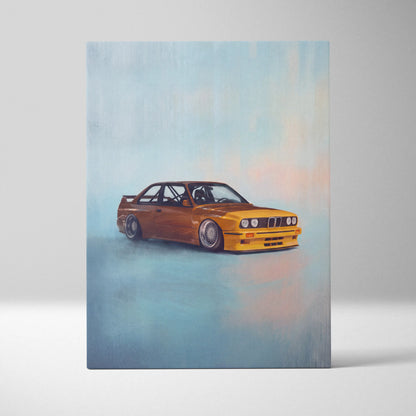 BMW E30 M3 Inspired Car Wall Art - Classic German Motorsport Canvas Painting for Garage