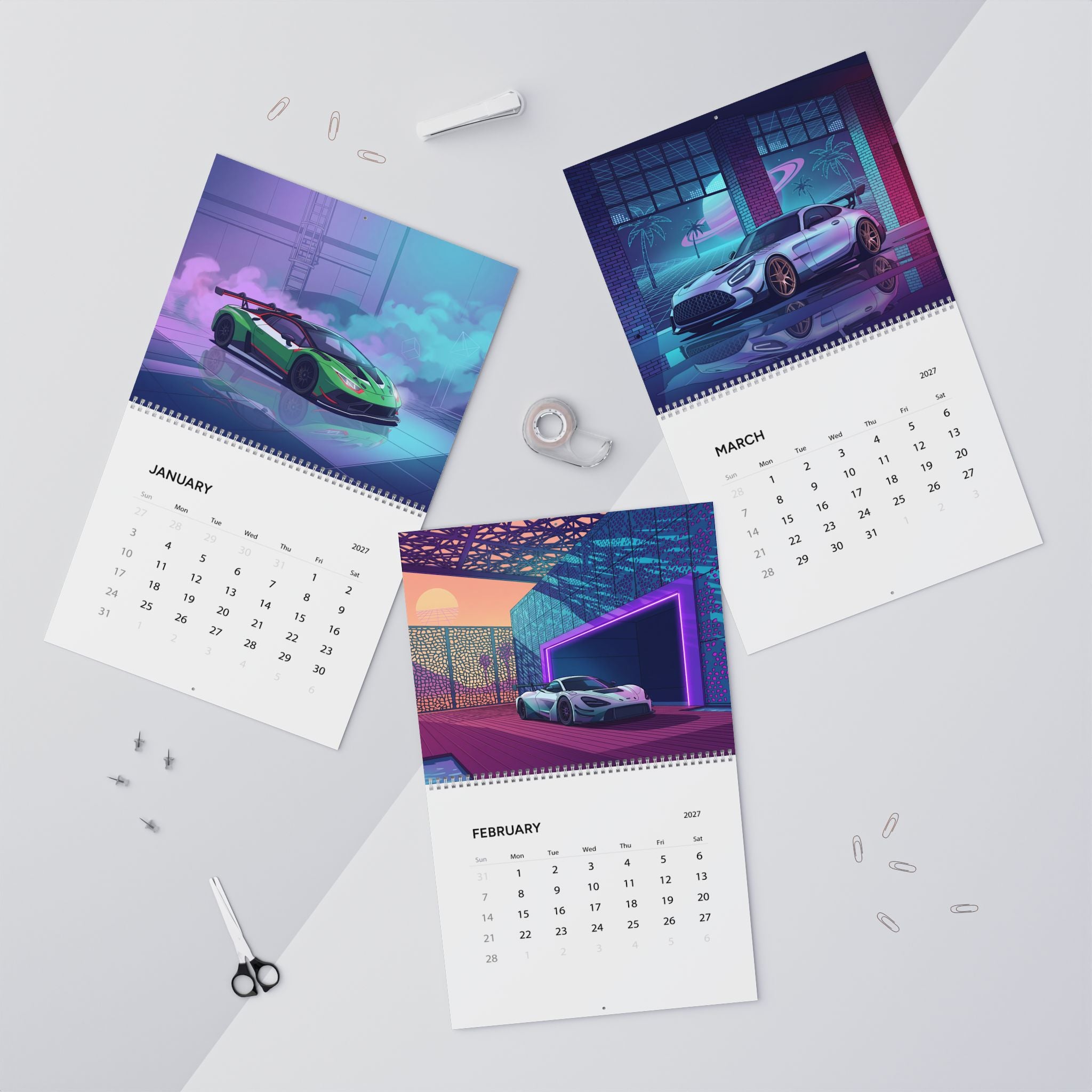 2027 Supercar Vaporwave Art Calendar – Luxury Sports Cars, Neon Nights & Retro Futuristic Artwork