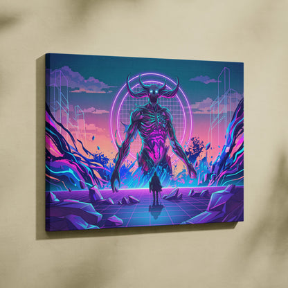 Vaporwave Neon Skull Canvas - Vaporwave Skull Neon Pink Living Room Futurism Mystical Cyberpunk Gallery Canvas