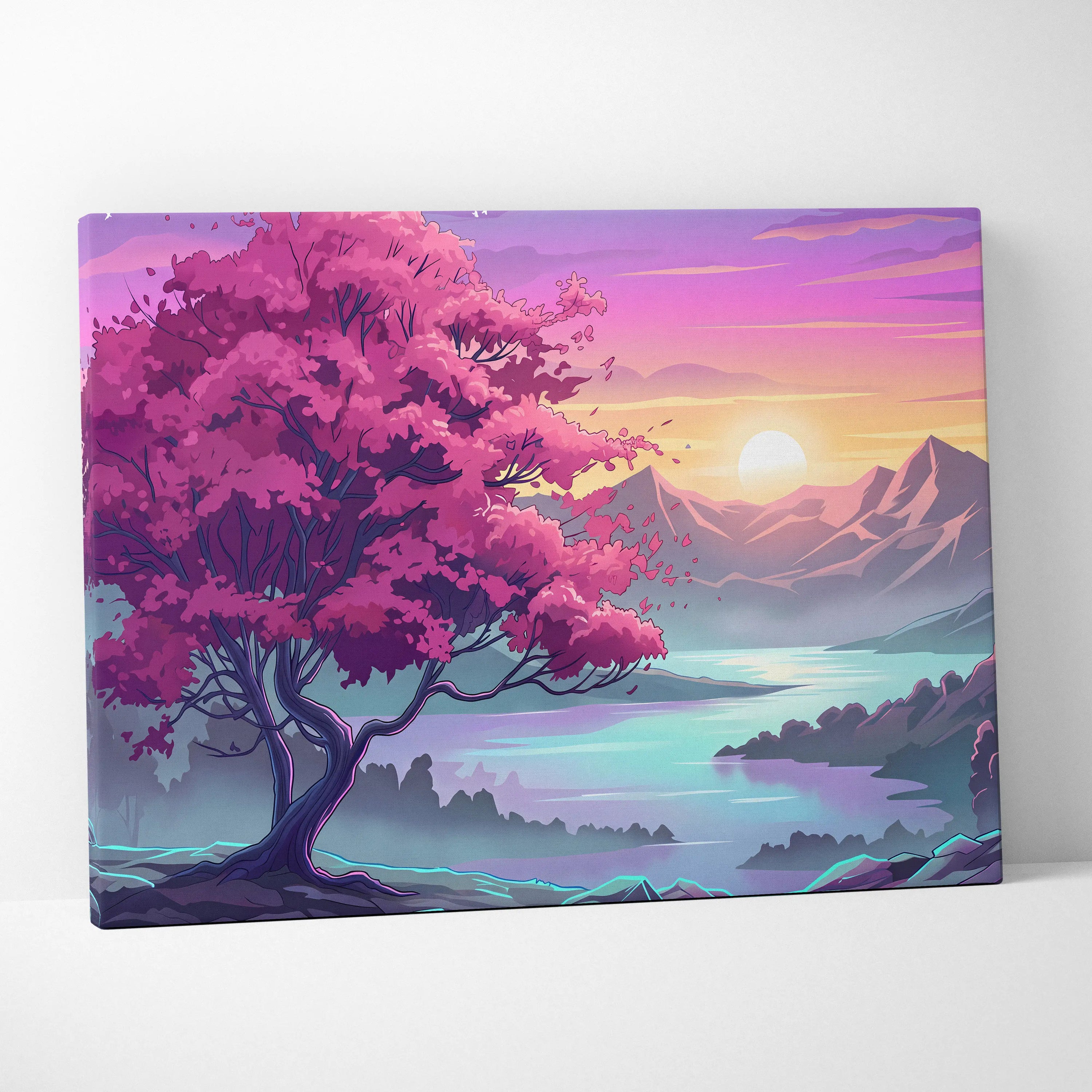 Neon Vaporwave Landscape Canvas - Landscape Neon Pink Purple Cyan Living Room Vaporwave Dreamy Retro Modern Art Canvas
