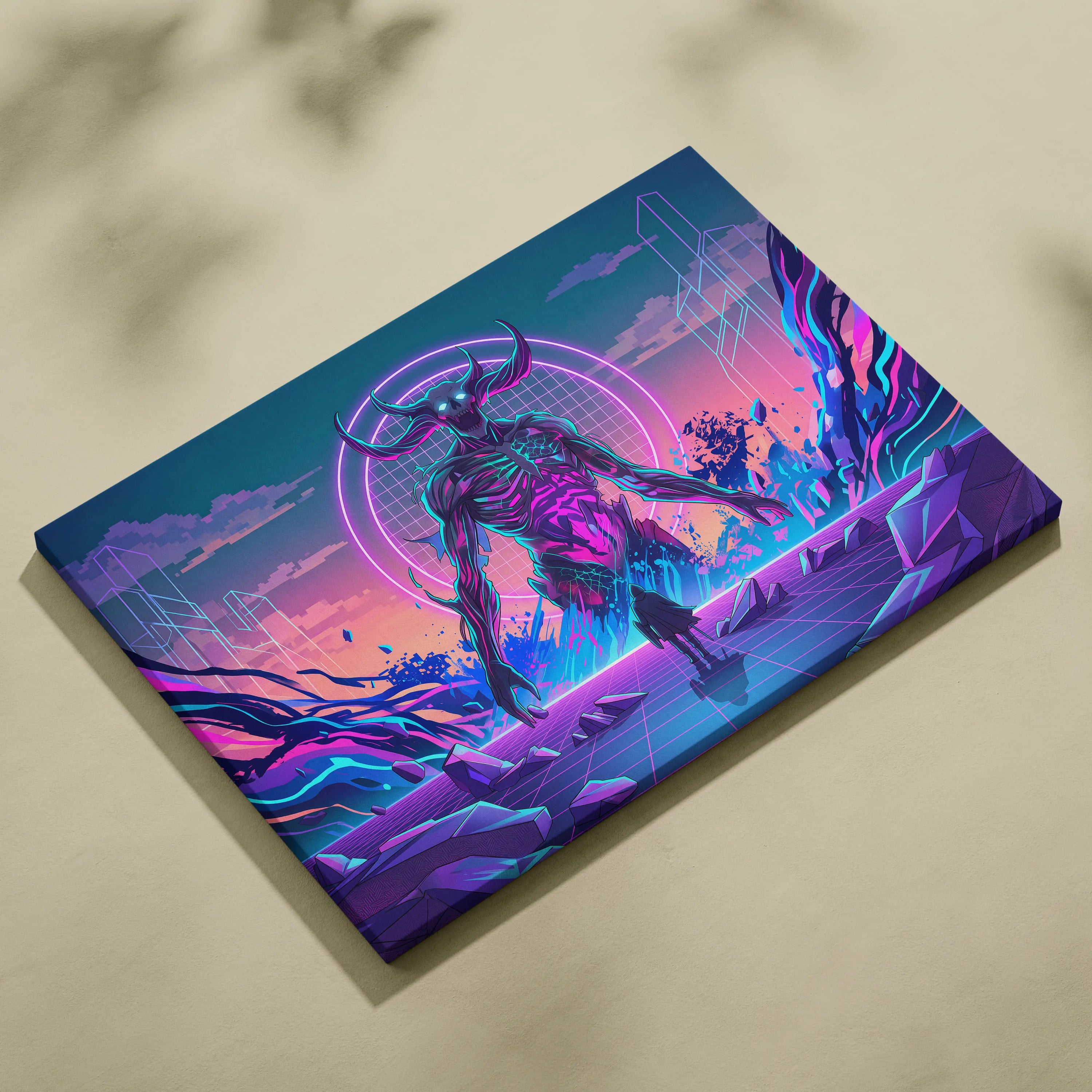 Vaporwave Neon Skull Canvas - Vaporwave Skull Neon Pink Living Room Futurism Mystical Cyberpunk Gallery Canvas