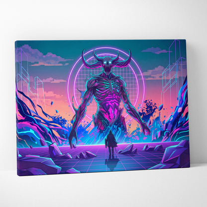 Vaporwave Neon Skull Canvas - Vaporwave Skull Neon Pink Living Room Futurism Mystical Cyberpunk Gallery Canvas