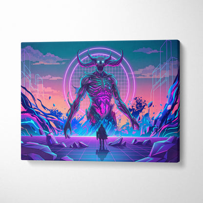 Vaporwave Neon Skull Canvas - Vaporwave Skull Neon Pink Living Room Futurism Mystical Cyberpunk Gallery Canvas