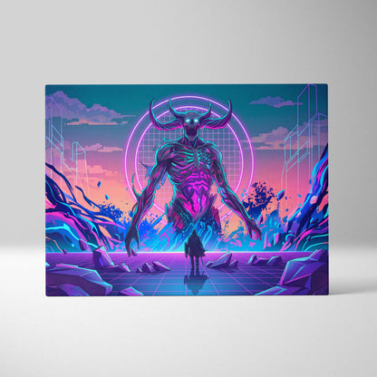 Vaporwave Neon Skull Canvas - Vaporwave Skull Neon Pink Living Room Futurism Mystical Cyberpunk Gallery Canvas