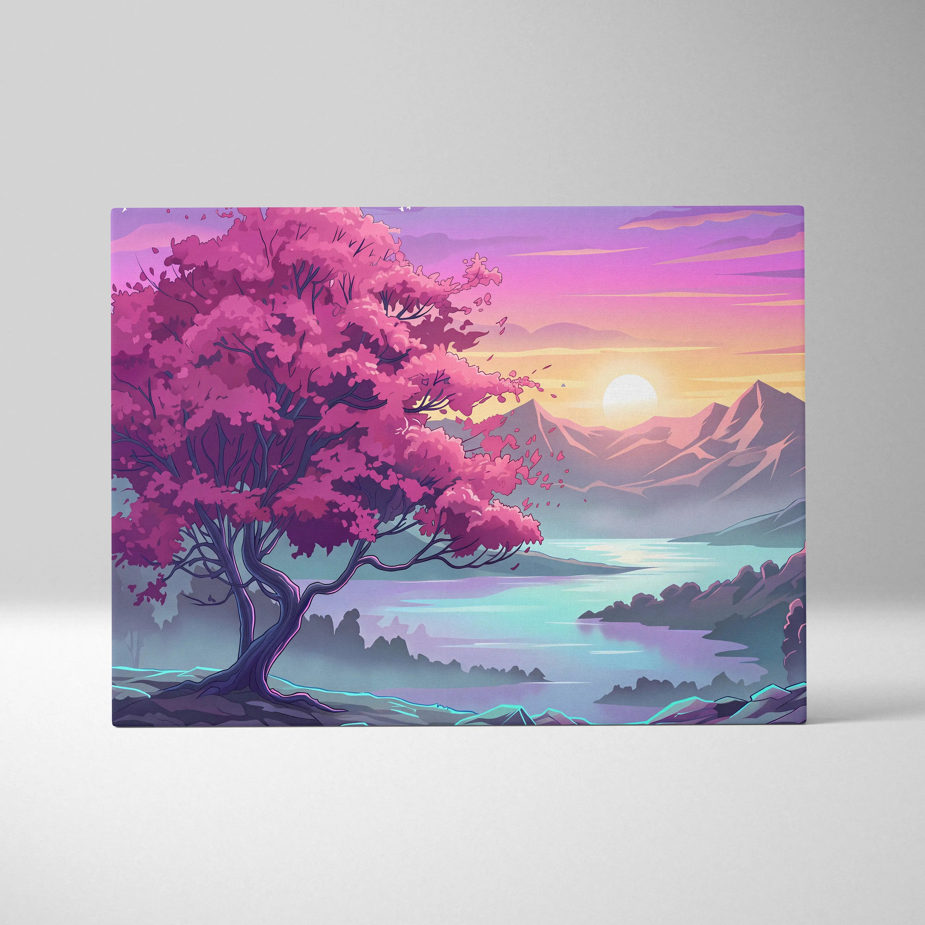 Neon Vaporwave Landscape Canvas - Landscape Neon Pink Purple Cyan Living Room Vaporwave Dreamy Retro Modern Art Canvas