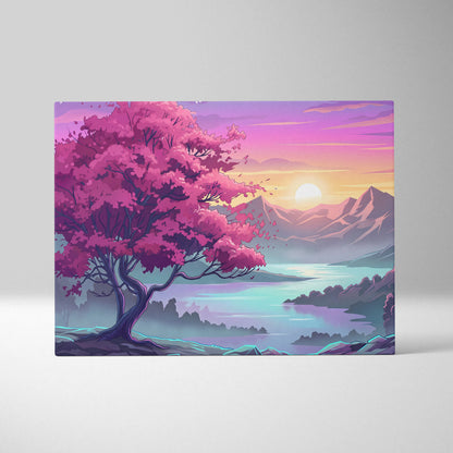 Neon Vaporwave Landscape Canvas - Landscape Neon Pink Purple Cyan Living Room Vaporwave Dreamy Retro Modern Art Canvas