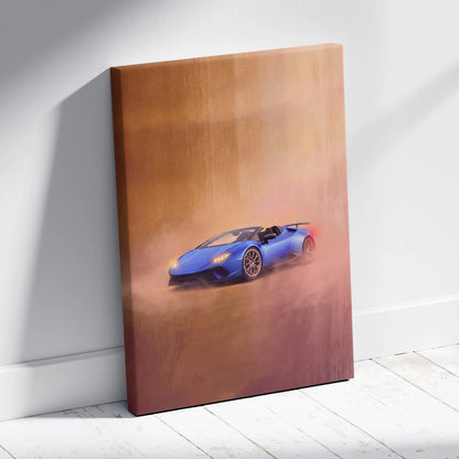 Blue Lamborghini Huracán Spyder convertible luxury supercar canvas print wall art for automotive decor