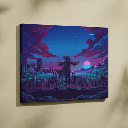 Vaporwave Neon Dream Canvas - Vaporwave Fantasy Scene Neon Pink Blue Living Room Glitch Art Mood Retro Futurism Canvas