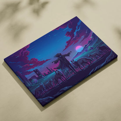 Vaporwave Neon Dream Canvas - Vaporwave Fantasy Scene Neon Pink Blue Living Room Glitch Art Mood Retro Futurism Canvas