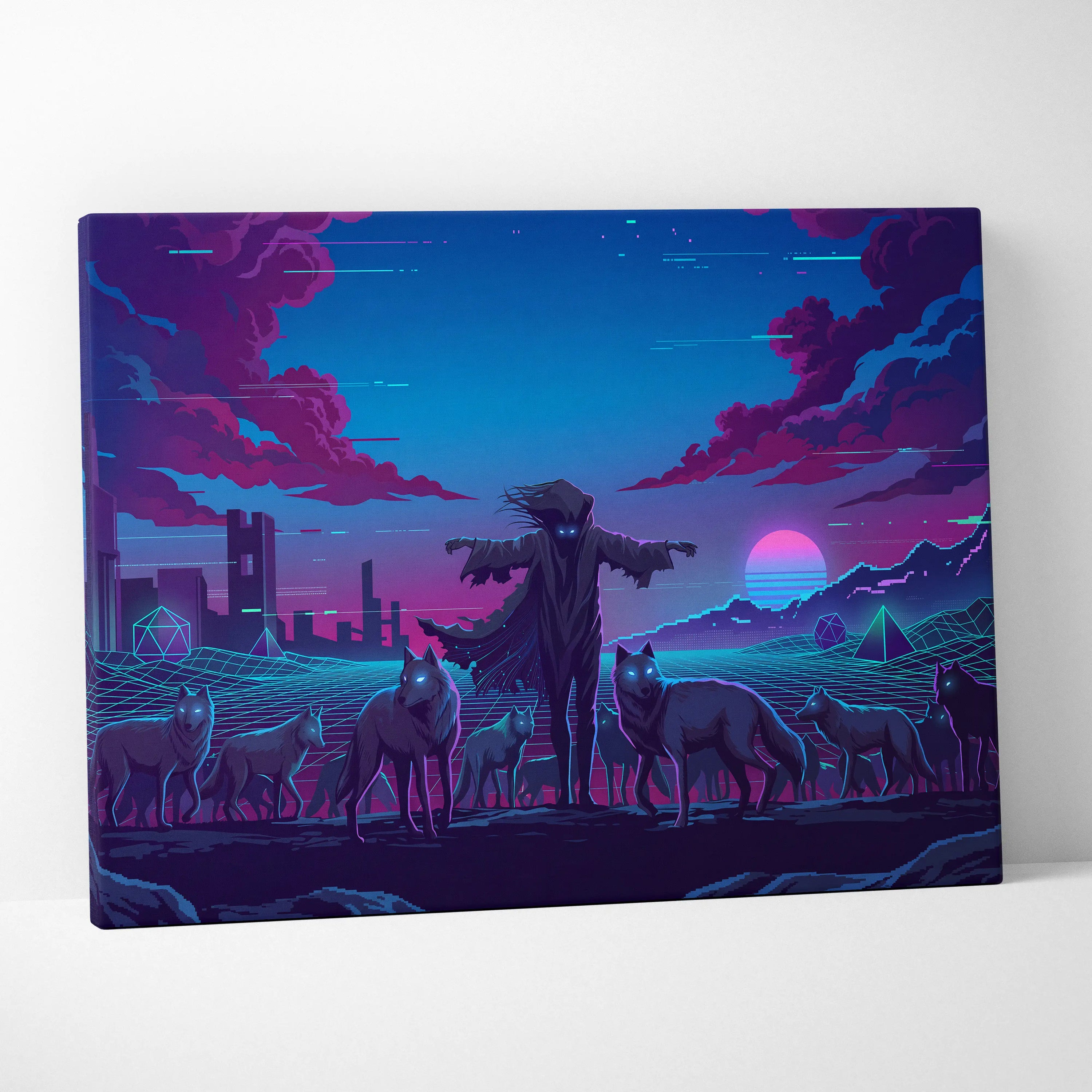 Vaporwave Neon Dream Canvas - Vaporwave Fantasy Scene Neon Pink Blue Living Room Glitch Art Mood Retro Futurism Canvas