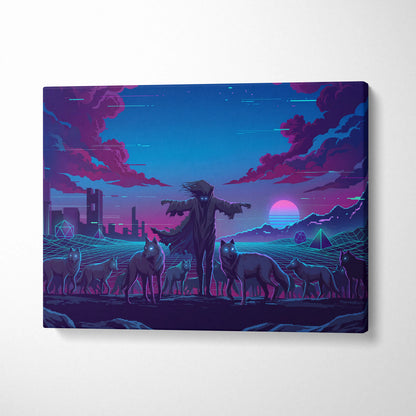 Vaporwave Neon Dream Canvas - Vaporwave Fantasy Scene Neon Pink Blue Living Room Glitch Art Mood Retro Futurism Canvas