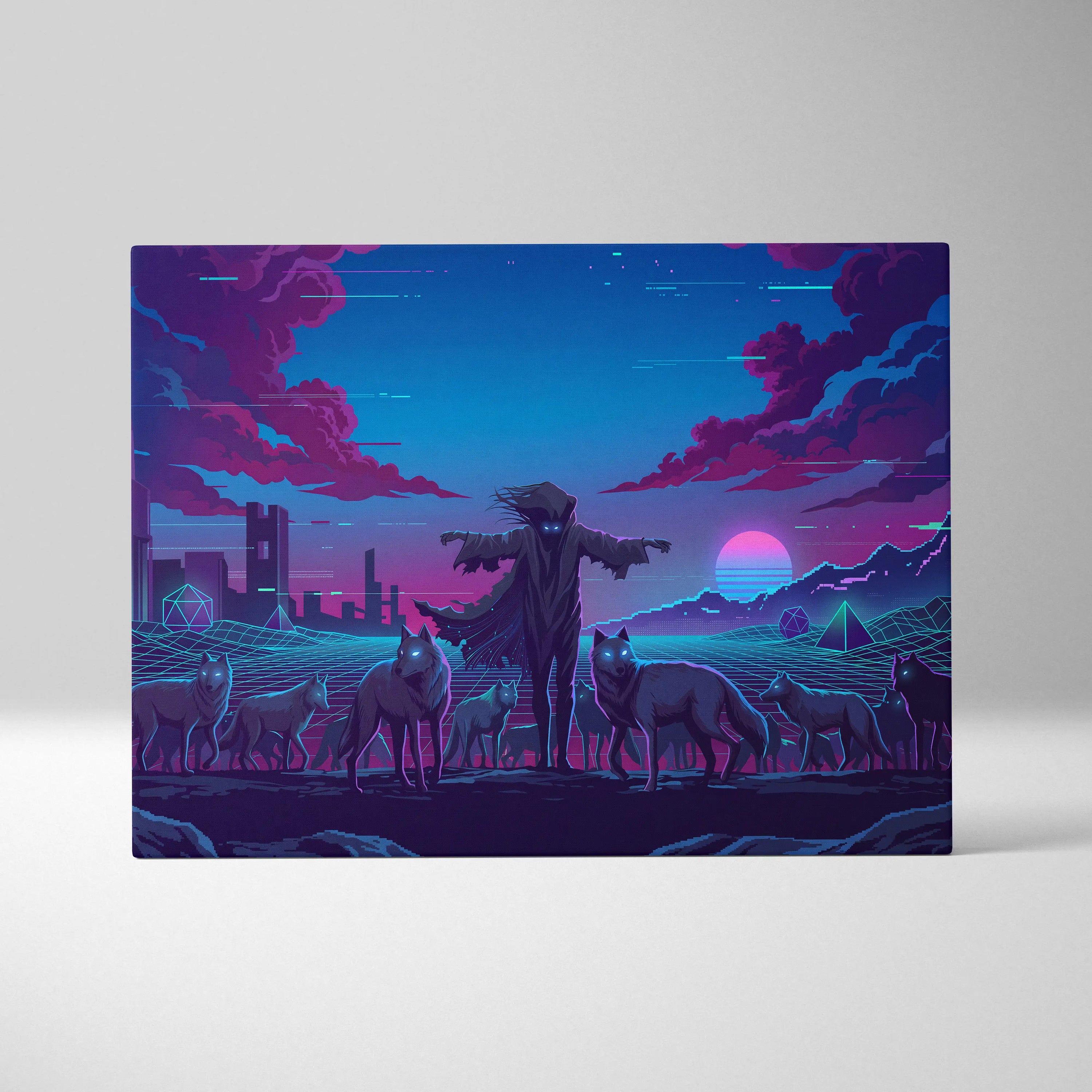 Vaporwave Neon Dream Canvas - Vaporwave Fantasy Scene Neon Pink Blue Living Room Glitch Art Mood Retro Futurism Canvas