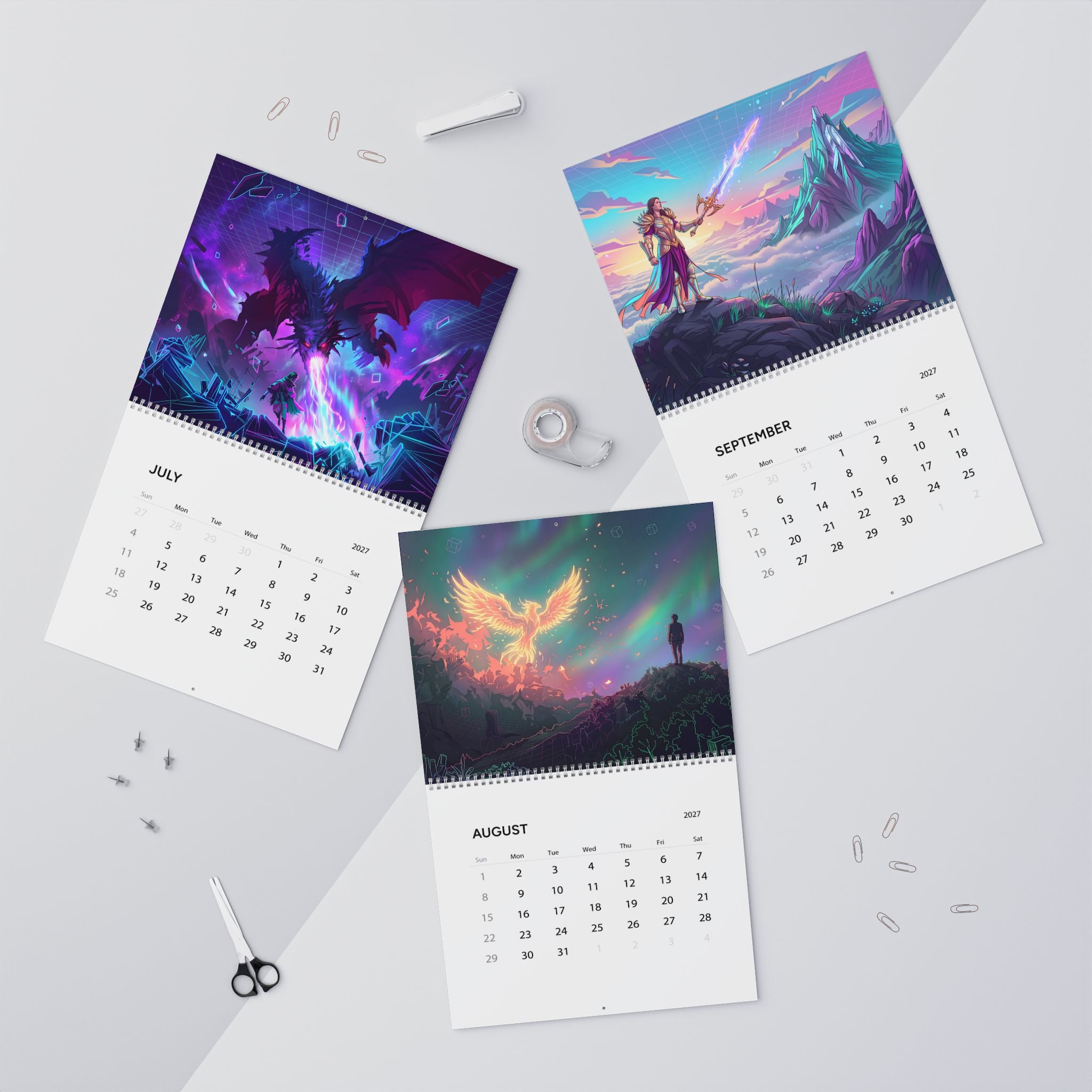 2027 Vaporwave Fantasy Wall Calendar – Dreamlike Retro Futuristic Artwork