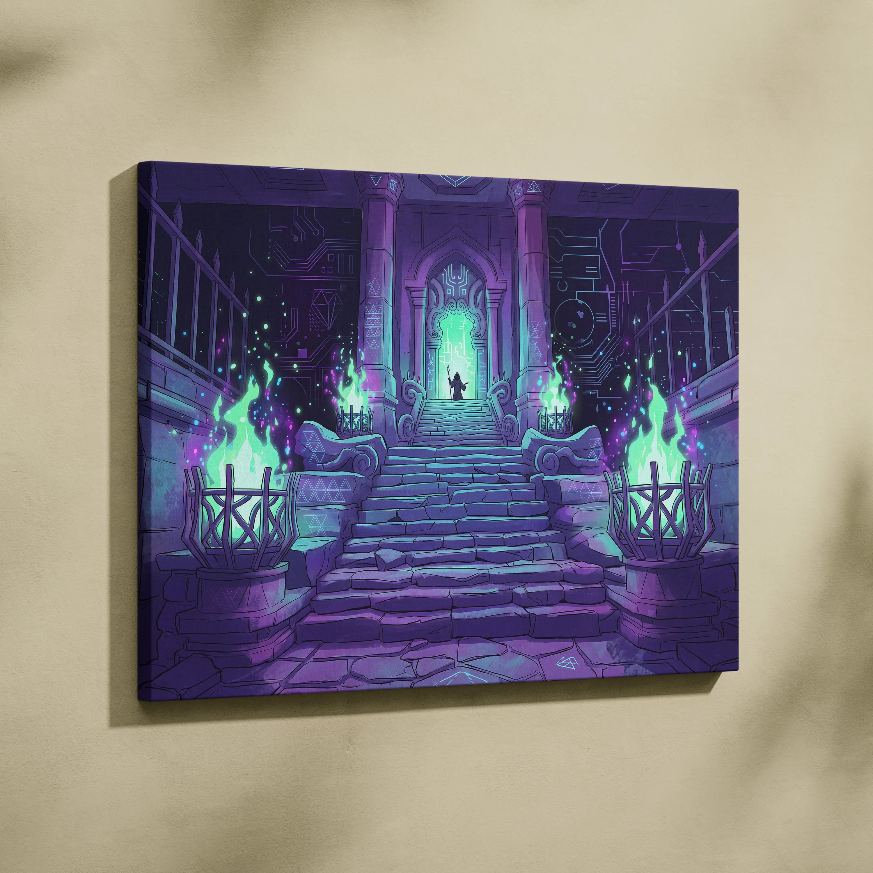 Neon Gate Vaporwave Canvas - Vaporwave Portal Purple Teal Lime Living Room Neon Mystical Retro Vaporwave Canvas