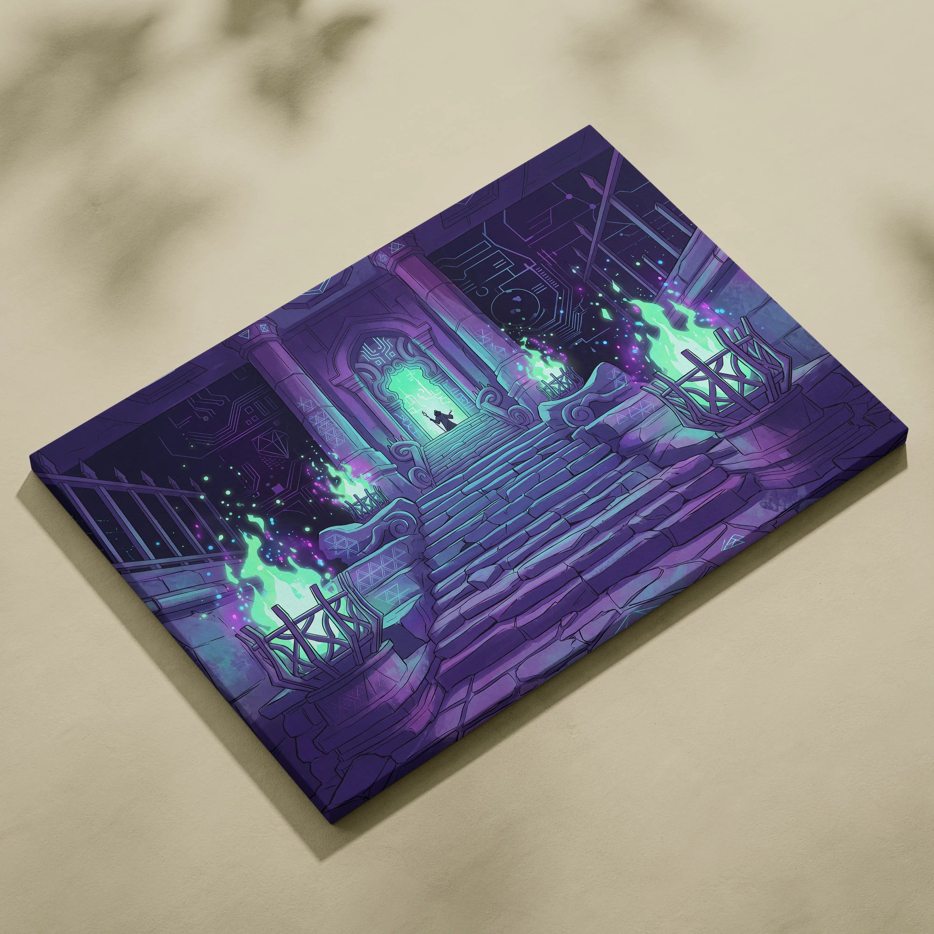 Neon Gate Vaporwave Canvas - Vaporwave Portal Purple Teal Lime Living Room Neon Mystical Retro Vaporwave Canvas