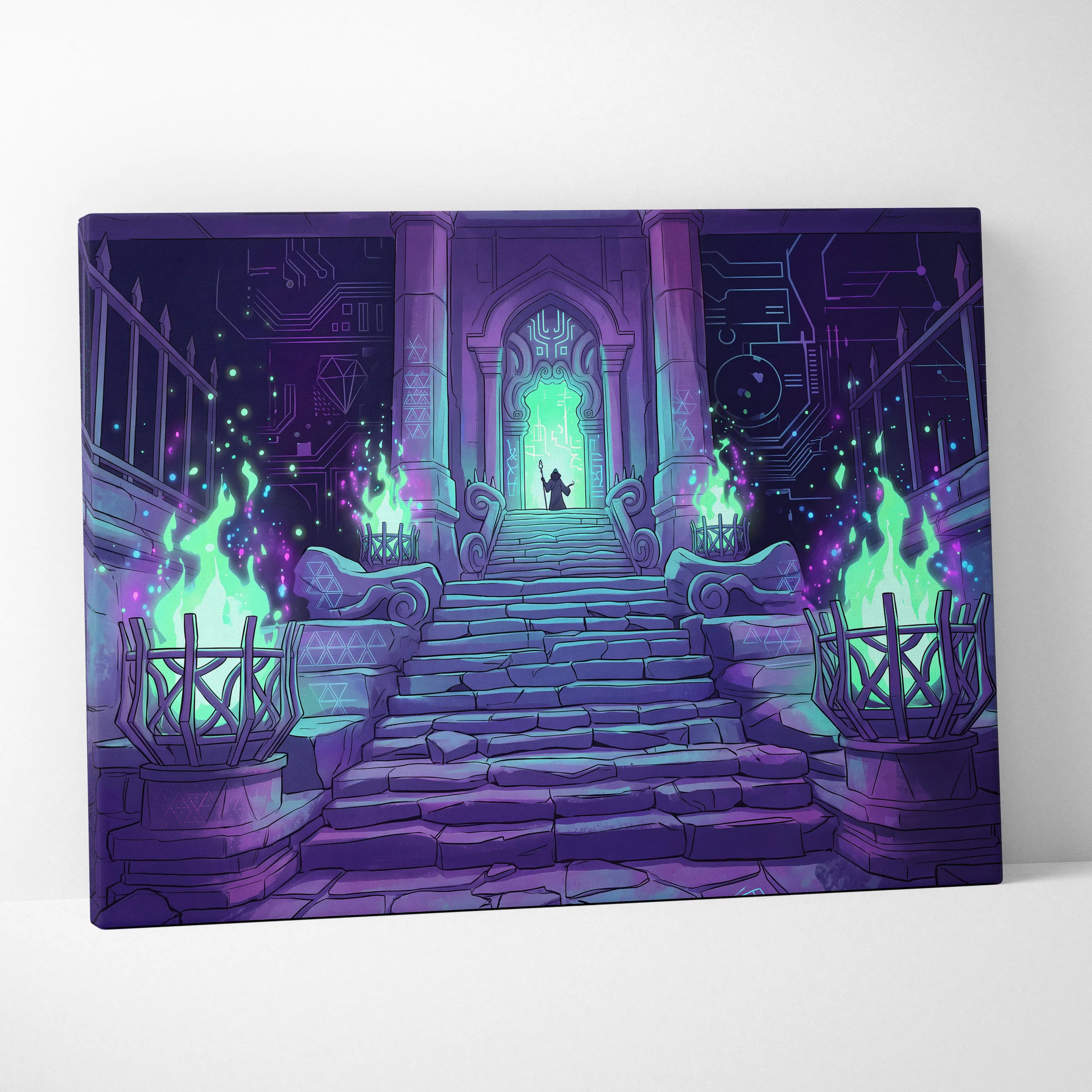 Neon Gate Vaporwave Canvas - Vaporwave Portal Purple Teal Lime Living Room Neon Mystical Retro Vaporwave Canvas