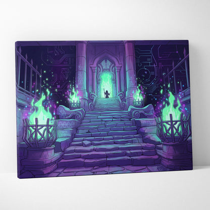 Neon Gate Vaporwave Canvas - Vaporwave Portal Purple Teal Lime Living Room Neon Mystical Retro Vaporwave Canvas
