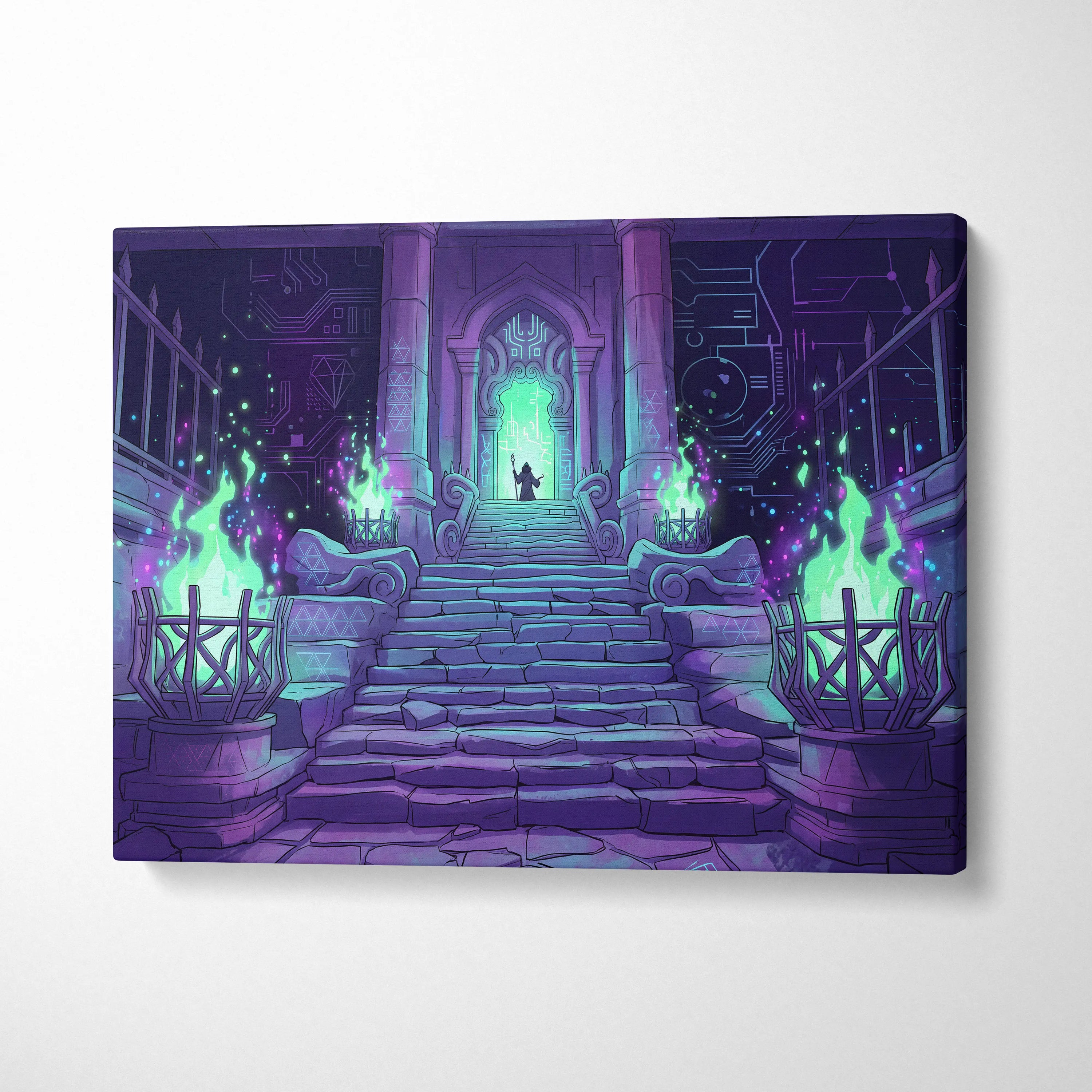 Neon Gate Vaporwave Canvas - Vaporwave Portal Purple Teal Lime Living Room Neon Mystical Retro Vaporwave Canvas