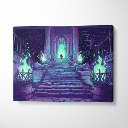 Neon Gate Vaporwave Canvas - Vaporwave Portal Purple Teal Lime Living Room Neon Mystical Retro Vaporwave Canvas
