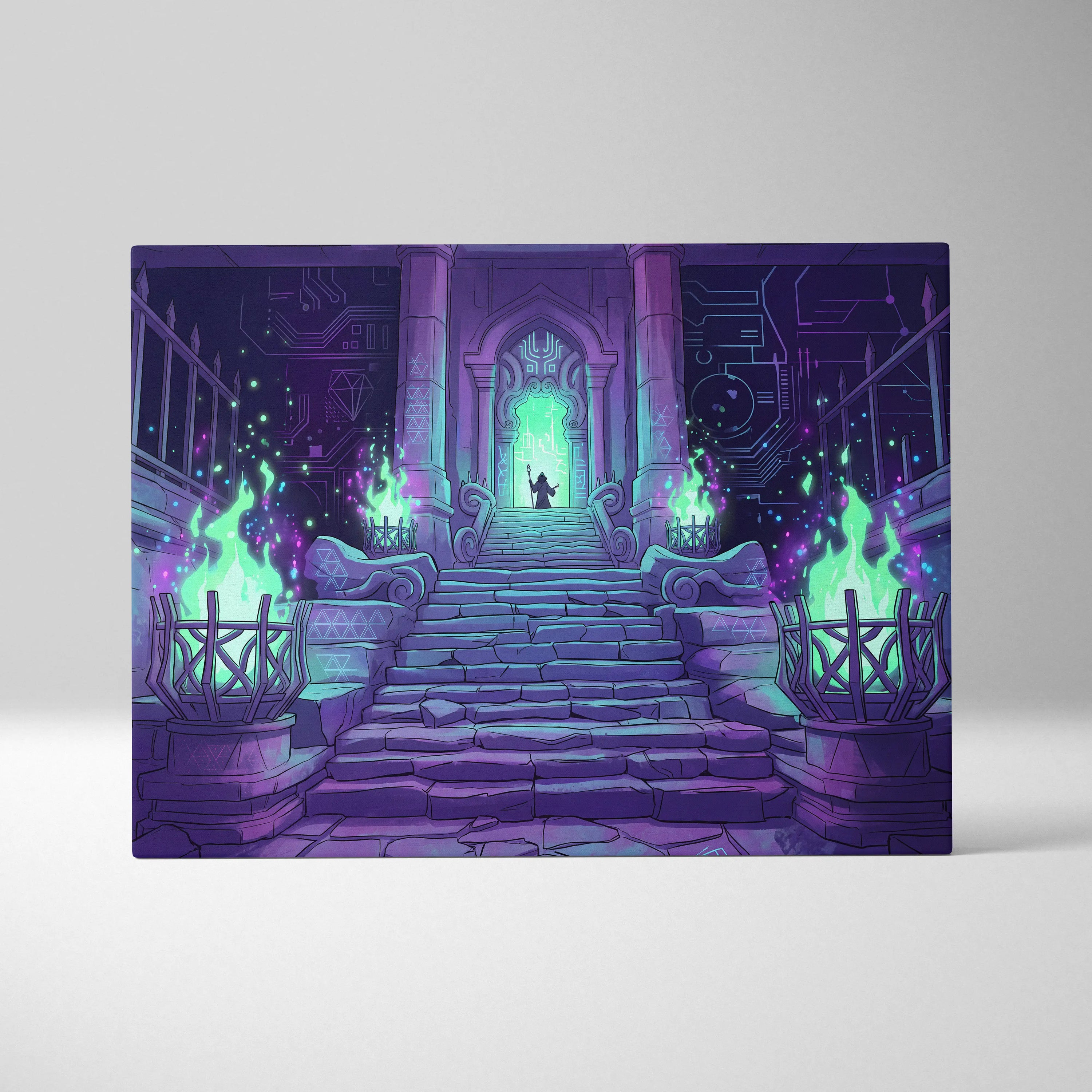 Neon Gate Vaporwave Canvas - Vaporwave Portal Purple Teal Lime Living Room Neon Mystical Retro Vaporwave Canvas