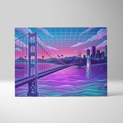 Neon Vaporwave City Canvas - Vaporwave City Neon Pink Purple Blue Living Room Decor Retro Futurism Dreamy Neon Nostalgia Vaporwave Decor Canvas Print
