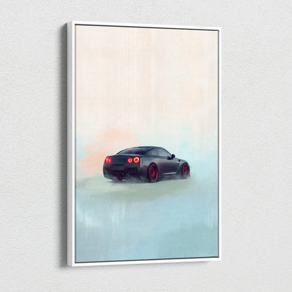 Nissan GT-R R35 Inspired Canvas Art - Matte Black Supercar Wall Decor