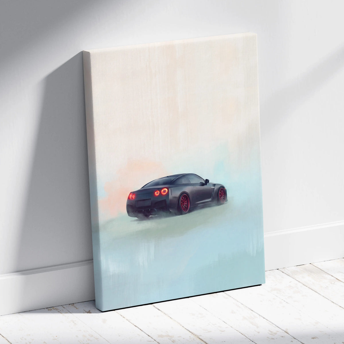 Nissan GT-R R35 Inspired Canvas Art - Matte Black Supercar Wall Decor