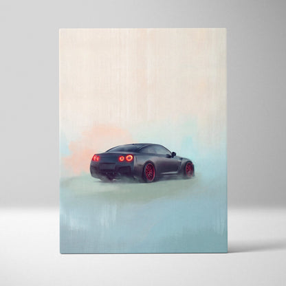 Nissan GT-R R35 Inspired Canvas Art - Matte Black Supercar Wall Decor