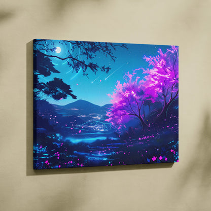 Neon Vaporwave Landscape Canvas - Vaporwave Landscape Neon Blues For Living Room Synthwave Dreamy Mood Modern Wall Decor