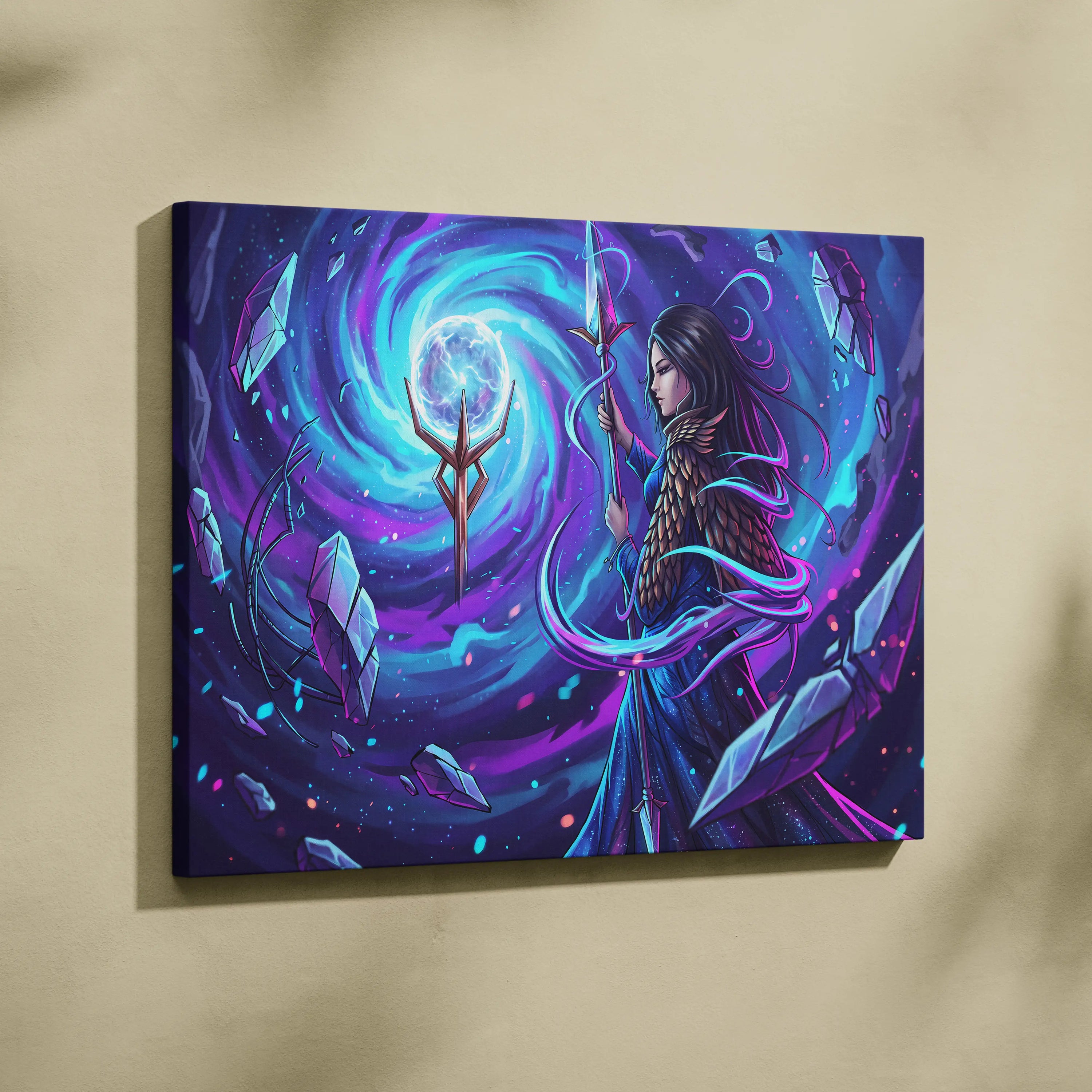 Vaporwave Fantasy Canvas Dream - Fantasy Woman Blue Purple Living Room Vaporwave Mystical Surreal Modern Neon Wall