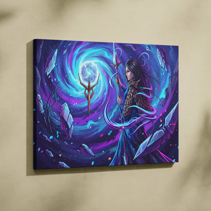 Vaporwave Fantasy Canvas Dream - Fantasy Woman Blue Purple Living Room Vaporwave Mystical Surreal Modern Neon Wall