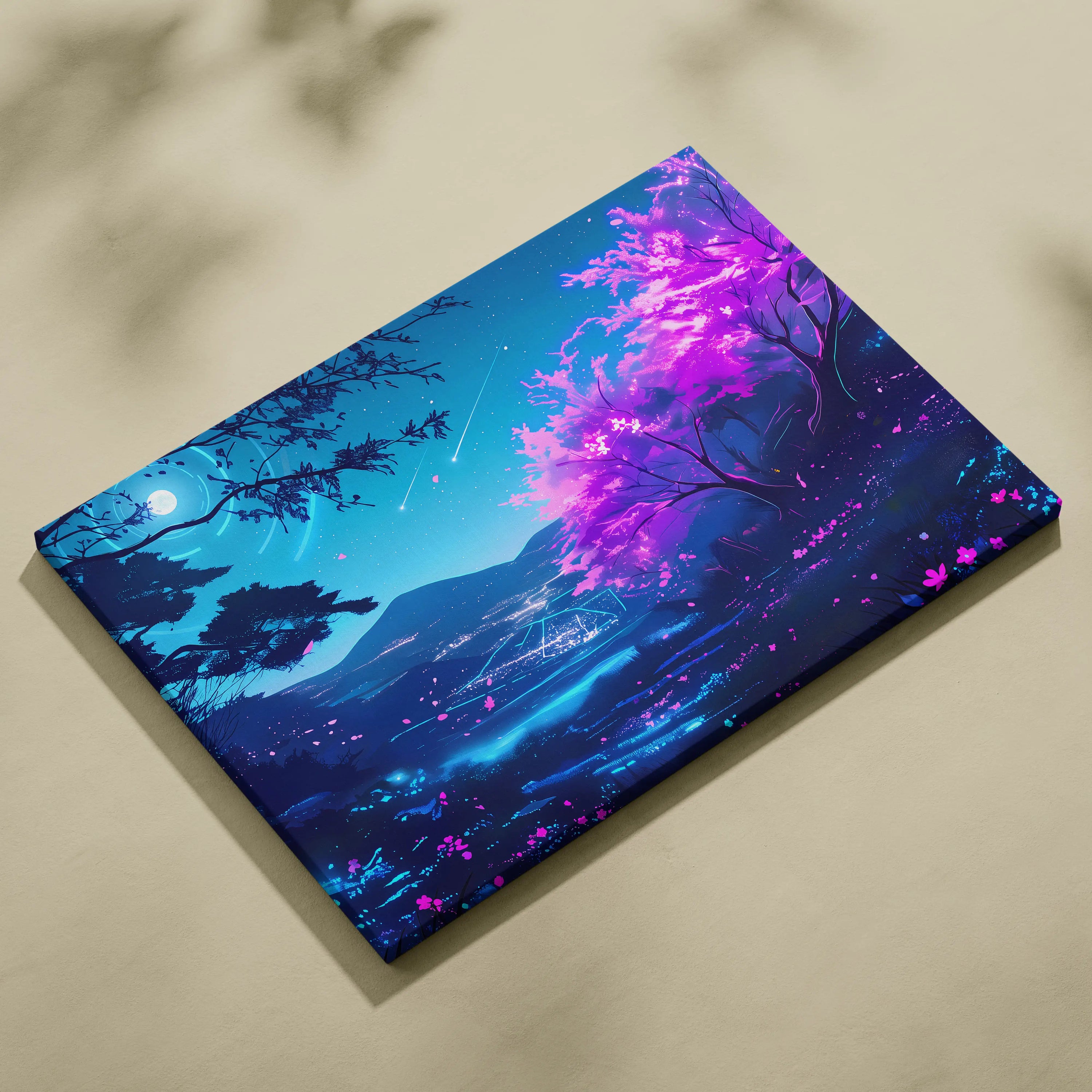Neon Vaporwave Landscape Canvas - Vaporwave Landscape Neon Blues For Living Room Synthwave Dreamy Mood Modern Wall Decor