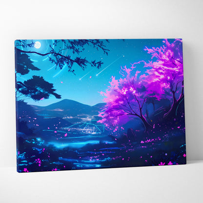 Neon Vaporwave Landscape Canvas - Vaporwave Landscape Neon Blues For Living Room Synthwave Dreamy Mood Modern Wall Decor