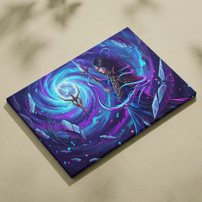 Vaporwave Fantasy Canvas Dream - Fantasy Woman Blue Purple Living Room Vaporwave Mystical Surreal Modern Neon Wall
