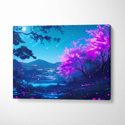 Neon Vaporwave Landscape Canvas - Vaporwave Landscape Neon Blues For Living Room Synthwave Dreamy Mood Modern Wall Decor