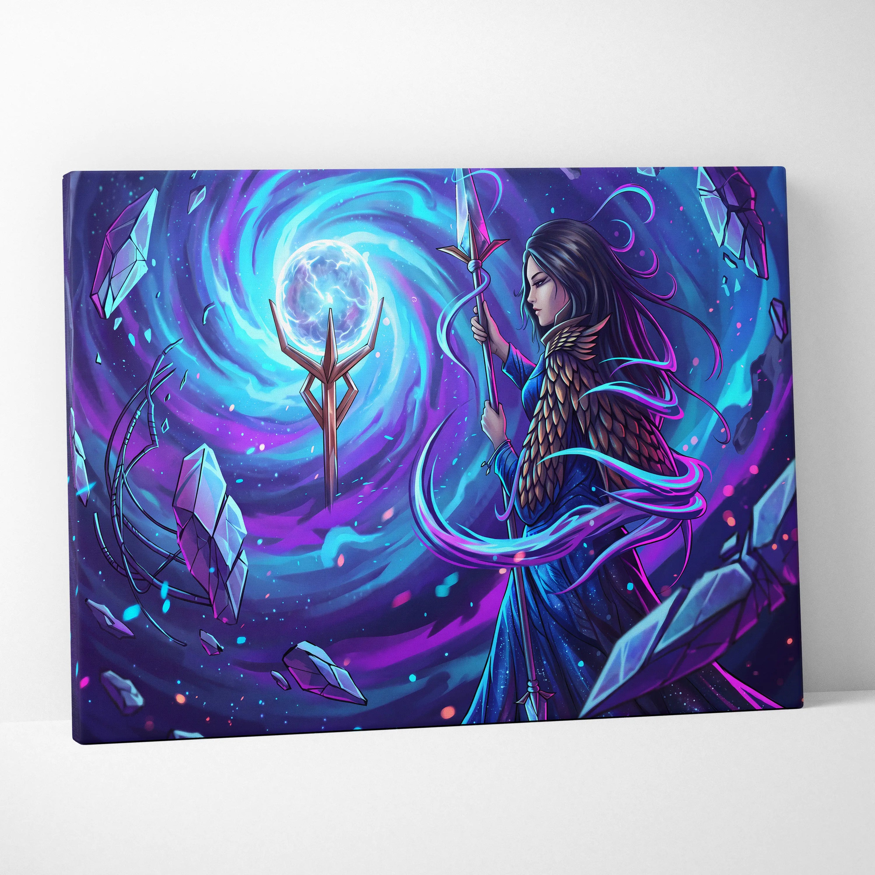 Vaporwave Fantasy Canvas Dream - Fantasy Woman Blue Purple Living Room Vaporwave Mystical Surreal Modern Neon Wall
