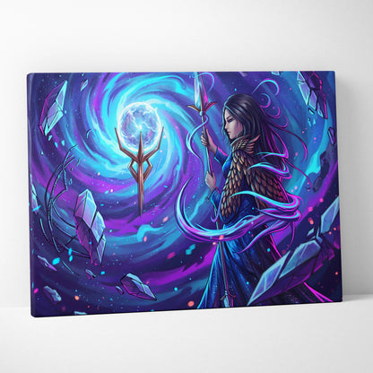 Vaporwave Fantasy Canvas Dream - Fantasy Woman Blue Purple Living Room Vaporwave Mystical Surreal Modern Neon Wall