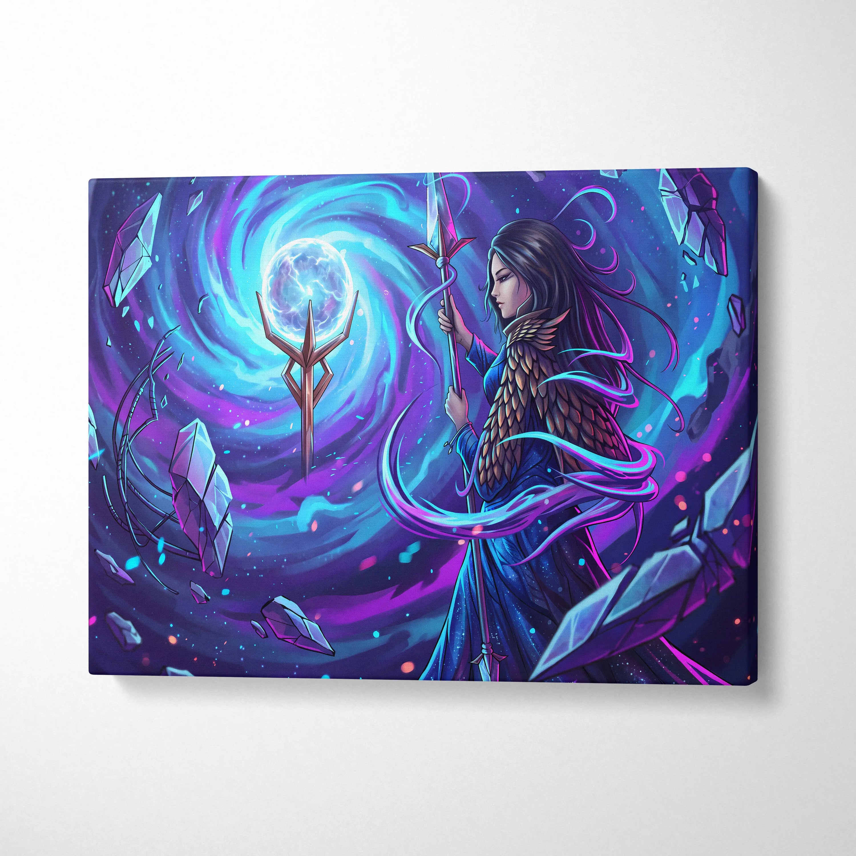 Vaporwave Fantasy Canvas Dream - Fantasy Woman Blue Purple Living Room Vaporwave Mystical Surreal Modern Neon Wall