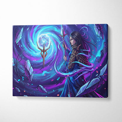 Vaporwave Fantasy Canvas Dream - Fantasy Woman Blue Purple Living Room Vaporwave Mystical Surreal Modern Neon Wall