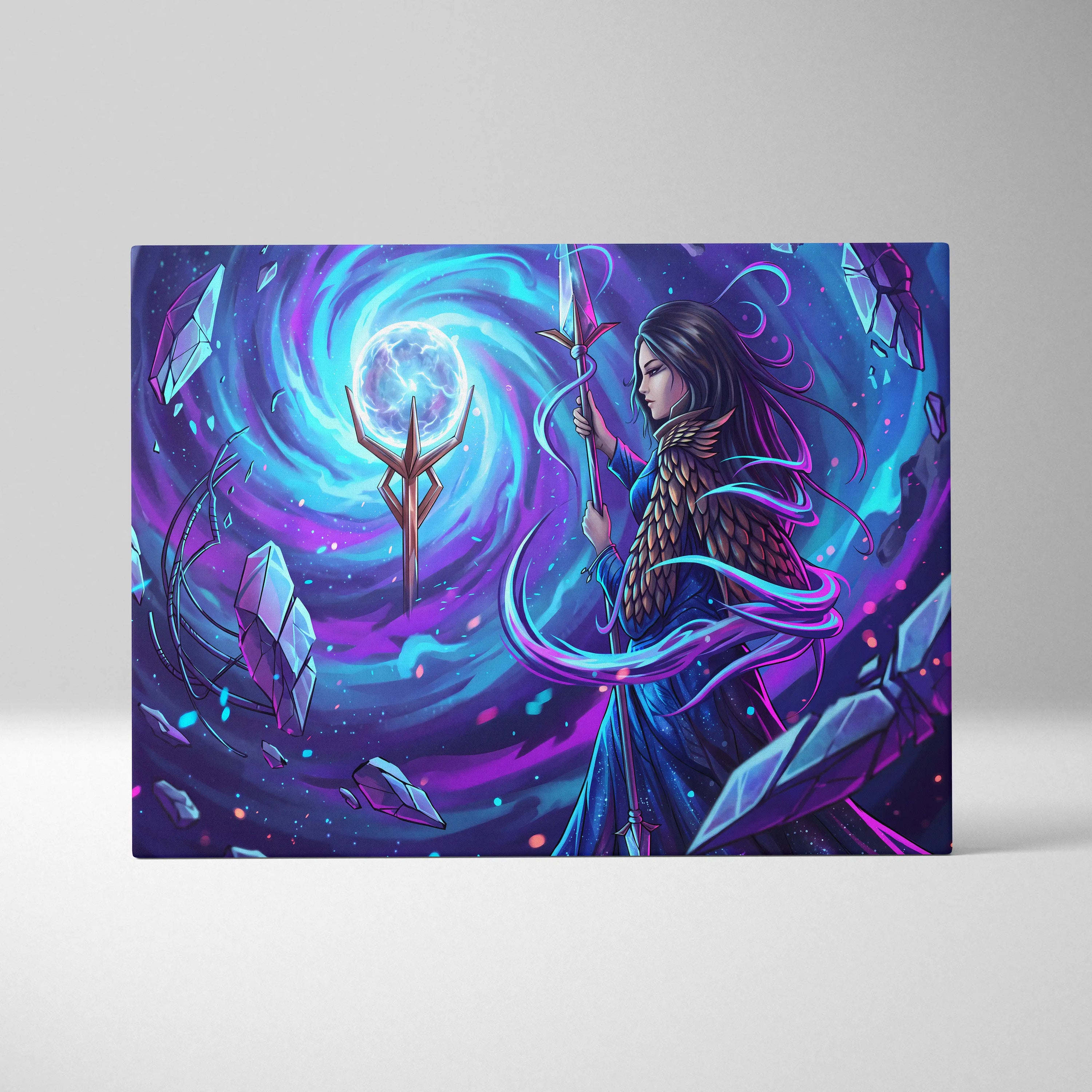 Vaporwave Fantasy Canvas Dream - Fantasy Woman Blue Purple Living Room Vaporwave Mystical Surreal Modern Neon Wall
